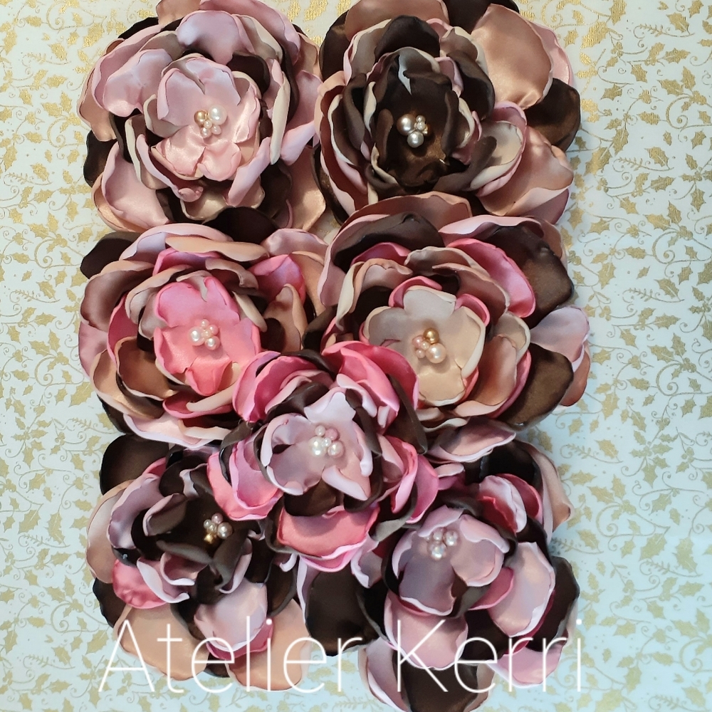 7pc Chocolate Autumn Blush Satin Flower Set - Picture 9 of 10